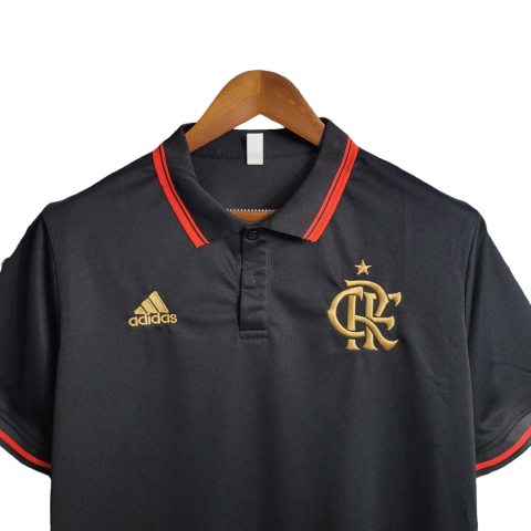 Camisa Flamengo 23/24 polo - Torcedor Adidas Masculina - Preta com detalhes em vermelho