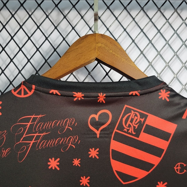 Camisa Flamengo pré-jogo 22/23 Torcedor Adidas Masculina - Preto e Vermelho