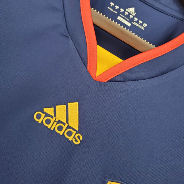 Camisa Retrô Seleção da Espanha II 2010 manga longa - Adidas Masculina - Azul com detalhes em amarelo e laranja