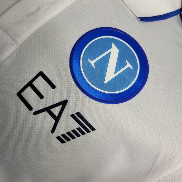 Camisa Napoli 23/24 polo - Jogador EA7 Masculina - Branca com detalhes em azul