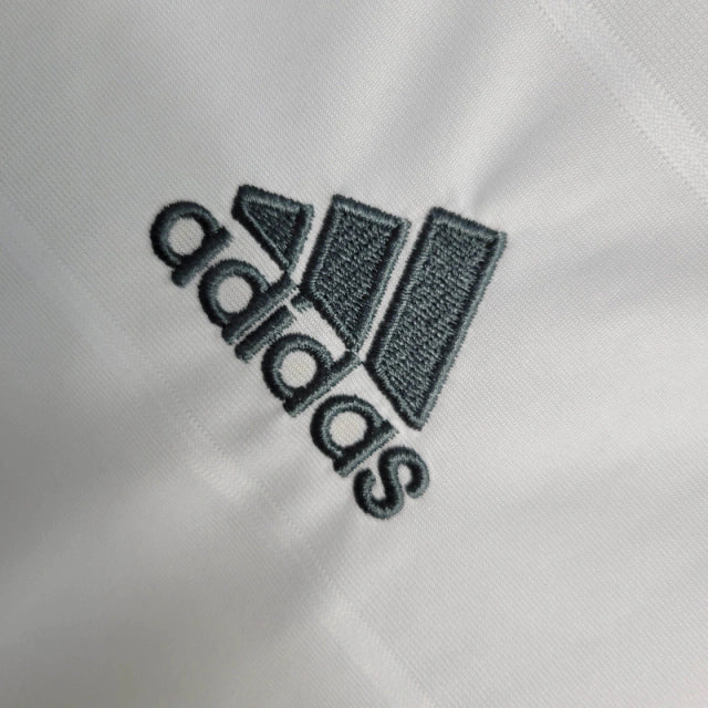 Camisa Retrô Real Madrid I 2013/2014 manga longa - Adidas Masculina - Branca com detalhes em cinza e laranja