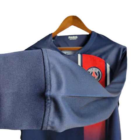Camisa Paris Saint-Germain I 23/24 manga longa - Torcedor Nike Masculina - Azul com detalhes em vermelho