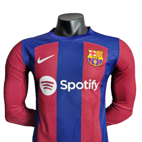 Camisa Barcelona I 23/24 - Manga Longa - Jogador Nike Masculina - Azul e Grená