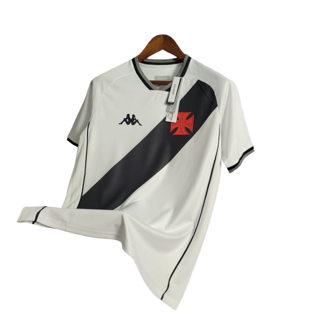 Camisa Vasco da Gama I 21/22 Kappa Torcedor Masculina - Branca com Listras pretas e detalhe em vermelhor