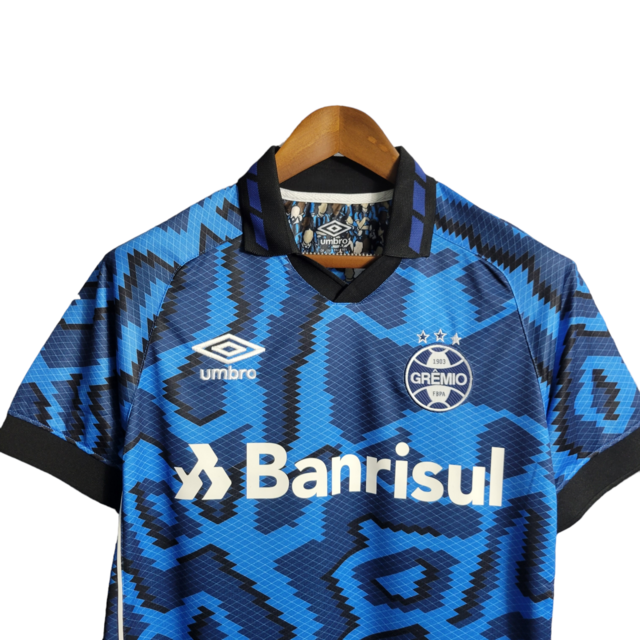 Camisa Grêmio III 21/22 Torcedor Masculino - Azul com detalhes em ondulados azuis e branco