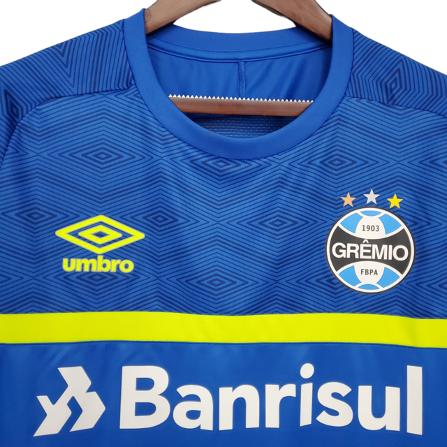 Camisa Grêmio Treino 21/22 - Torcedor Umbro Masculina - Azul com detalhes em amarelo e branco