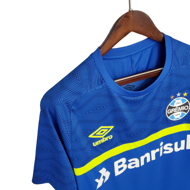 Camisa Grêmio Treino 21/22 - Torcedor Umbro Masculina - Azul com detalhes em amarelo e branco