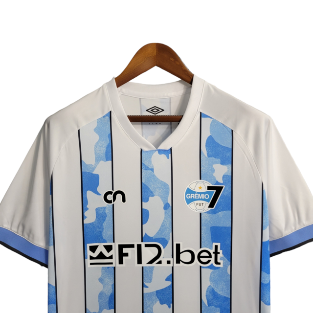 Camisa Grêmio 23/24 - Torcedor Fut7 Masculina - Branca com detalhes em azul