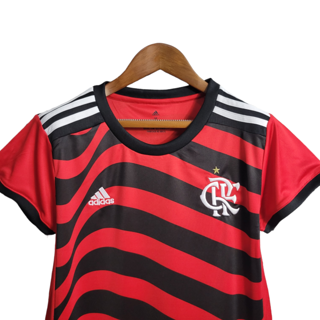 Camisa Flamengo III 22/23 Adidas Feminina - Vermelha com detalhes em preto