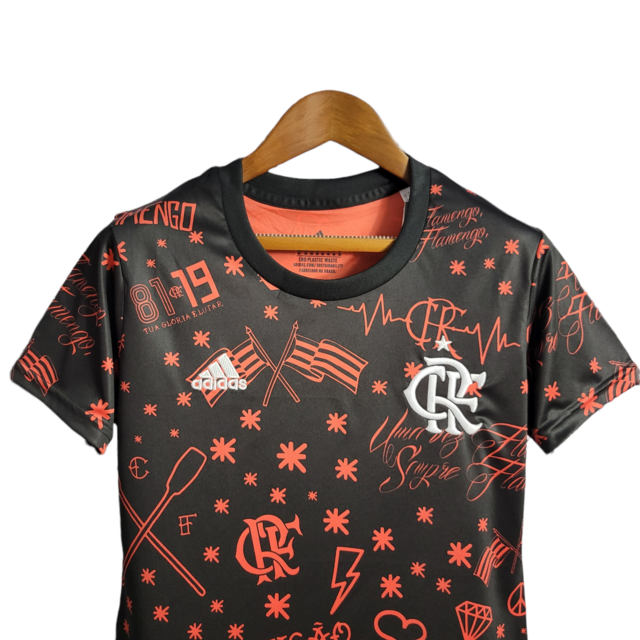 Camisa Flamengo III Pré Jogo 22/23 Adidas Feminina - Vermelha com detalhes em preto