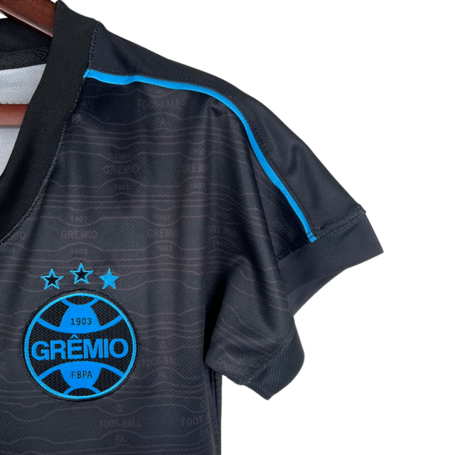 Camisa Grêmio III 23/24 - Torcedor Umbro Feminina - Preta com detalhes em azul