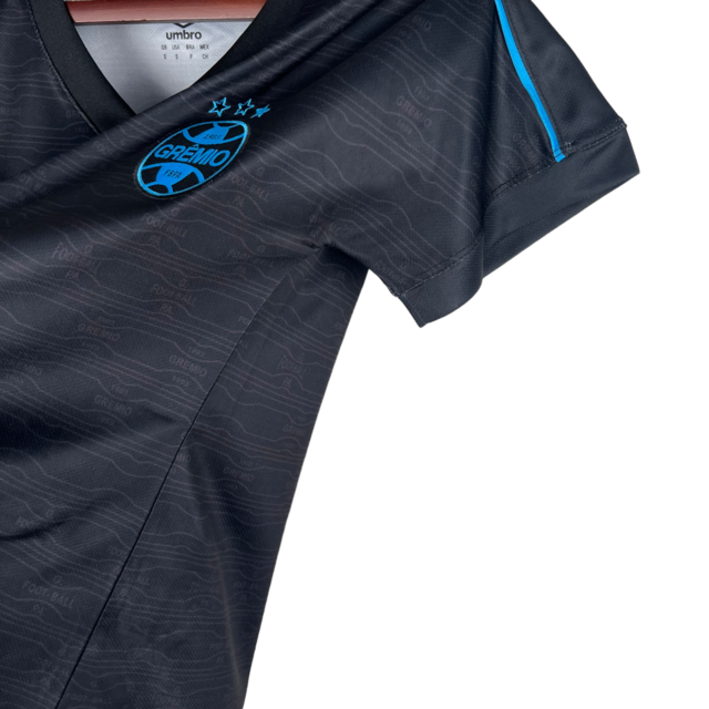 Camisa Grêmio III 23/24 - Torcedor Umbro Feminina - Preta com detalhes em azul