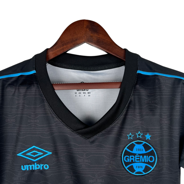 Camisa Grêmio III 23/24 - Torcedor Umbro Feminina - Preta com detalhes em azul
