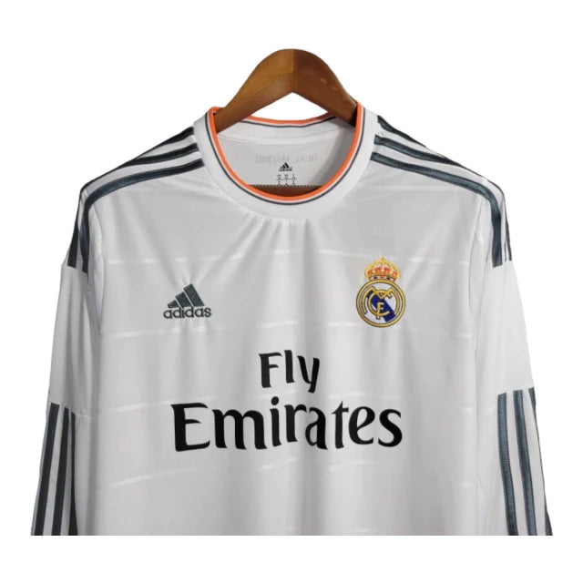 Camisa Retrô Real Madrid I 2013/2014 manga longa - Adidas Masculina - Branca com detalhes em cinza e laranja