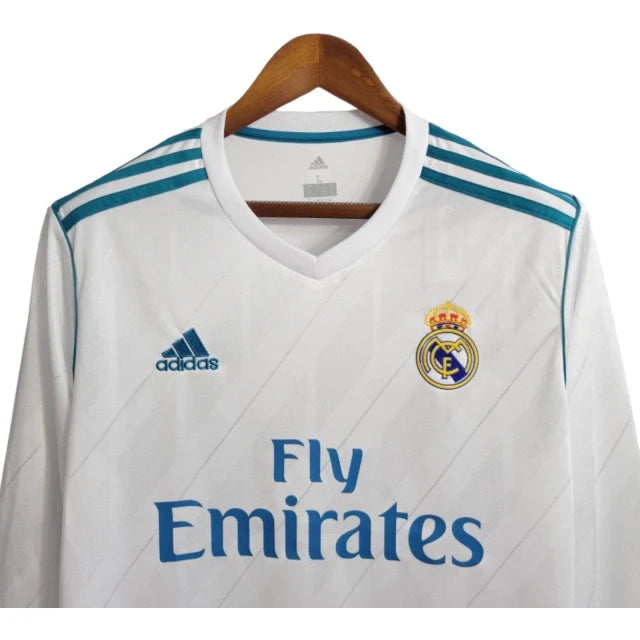 Camisa Retrô Real Madrid I 2017/2018 manga longa - Adidas Masculina - Branca com detalhes em azul