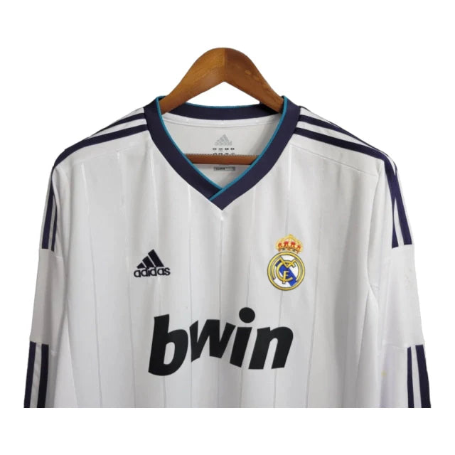 Camisa Retrô Real Madrid I 2012/2013 manga longa - Adidas Masculina - Branca com detalhes em azul