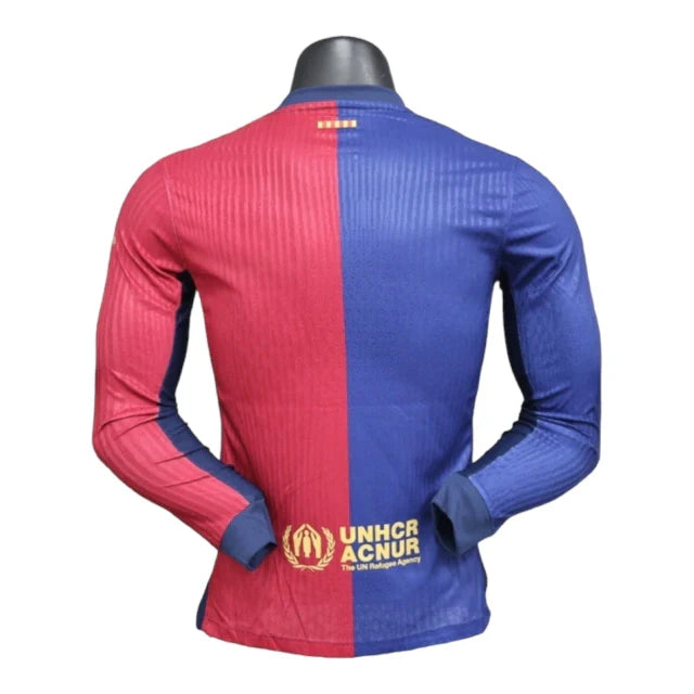 Camisa Barcelona I 24/25 manga longa - Jogador Nike Masculina - Azul e vermelha