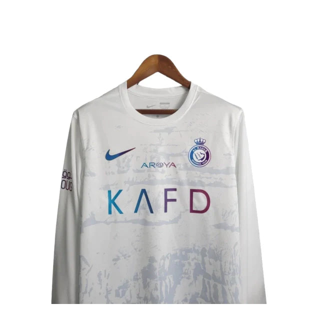 Camisa Al-Nassr II 23/24 manga longa - Torcedor Masculina - Branca com detalhes em roxo e azul