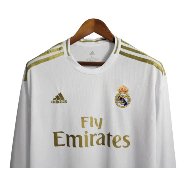 Camisa Retrô Real Madrid I 2019/2020 manga longa - Adidas Masculina - Branca com detalhes em dourado