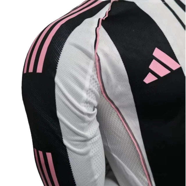 Camisa Juventus I 25/26 manga longa - Jogador Adidas Masculina - Preta e branca com detalhes em rosa