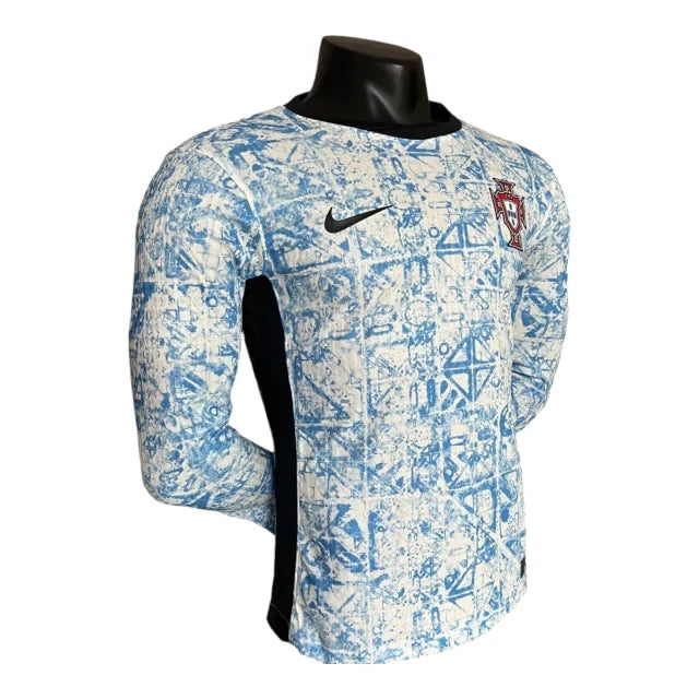Camisa Seleção de Portugal II 24/25 manga longa - Jogador Nike Masculina - Branca com detalhes em azul