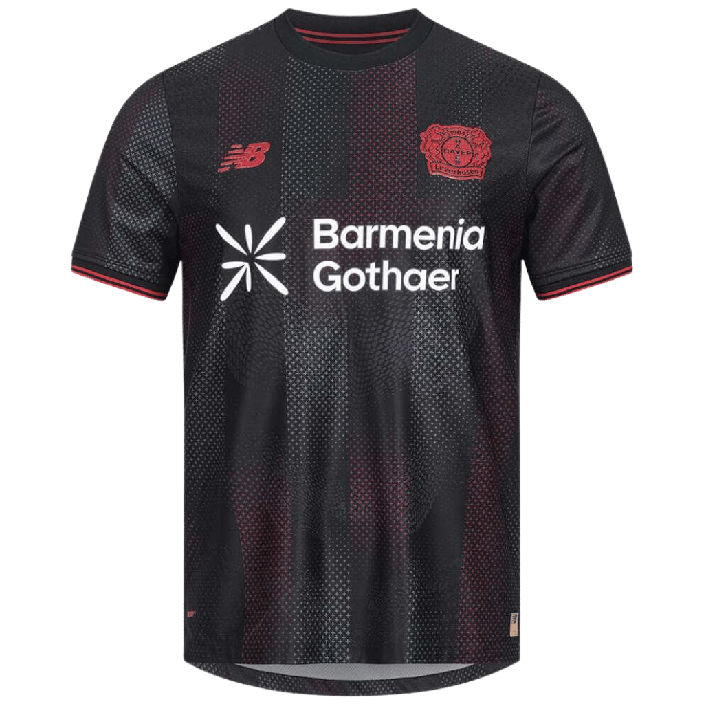 Camisa Bayer Leverkusen Home 2025/2026 New Balance Preta e Vermelha Torcedor Masculina