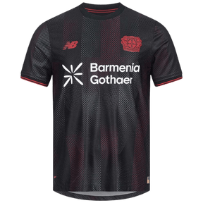Camisa Bayer Leverkusen Home 2025/2026 New Balance Preta e Vermelha Torcedor Masculina