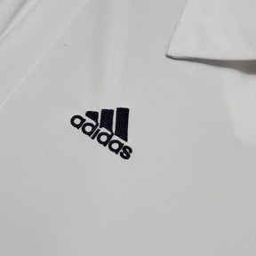 Camisa Retrô Real Madrid I 2002 manga longa - Masculina Adidas - Branca com listras pretas