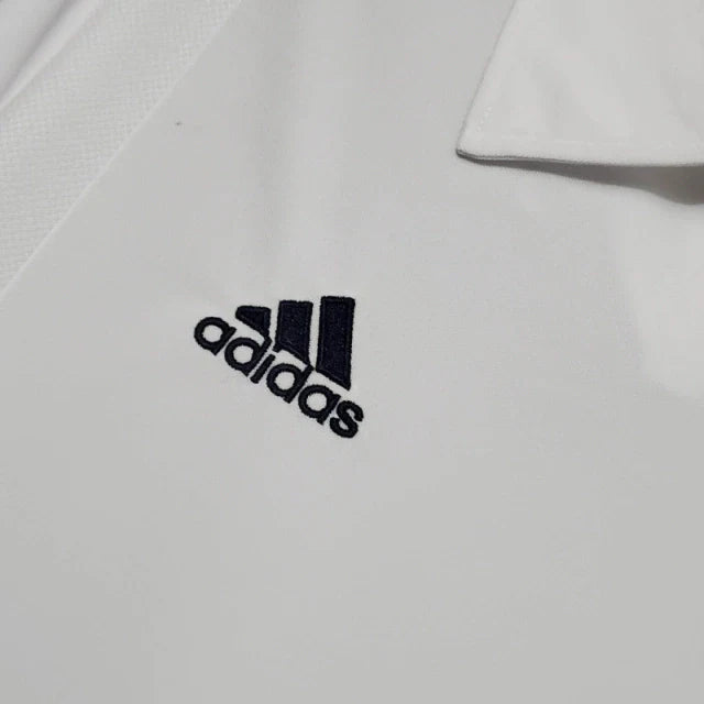 Camisa Retrô Real Madrid I 2002 manga longa - Masculina Adidas - Branca com listras pretas