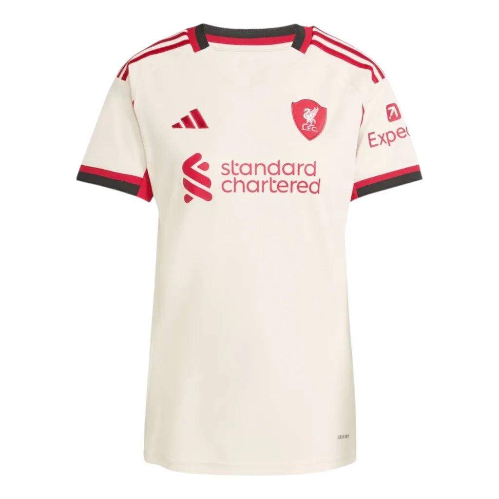 Camisa Liverpool II 25/26 - Torcedor Adidas Feminina - Bege com detalhes em vermelho e preto