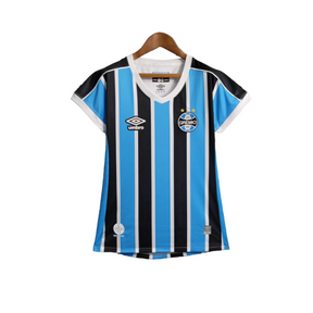 Camisa Grêmio I 23/24 - Torcedor Umbro Feminina - Azul com listras pretas e brancas