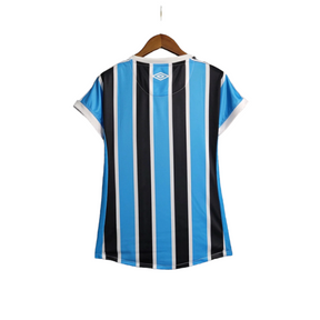 Camisa Grêmio I 23/24 - Torcedor Umbro Feminina - Azul com listras pretas e brancas