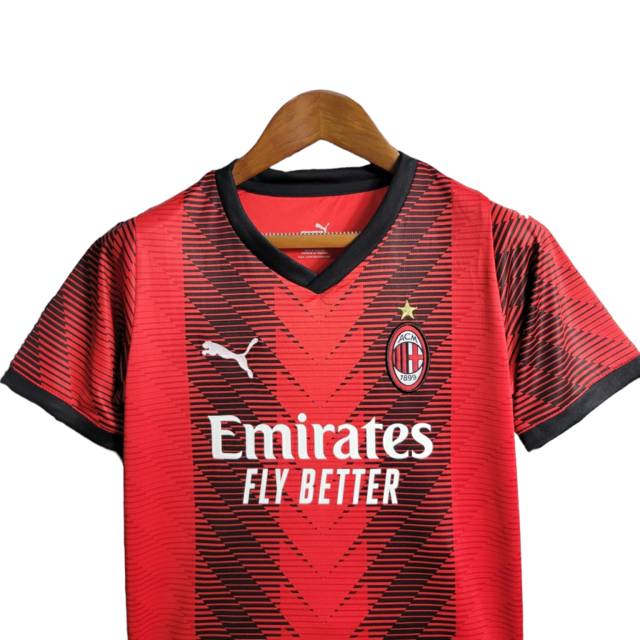 Kit Infantil AC Milan I 23/24 - Puma - Vermelho e Preto