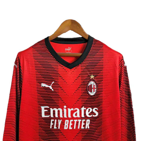 Camisa AC Milan I 23/24 manga longa - Torcedor Puma Masculina - Vermelha e preta