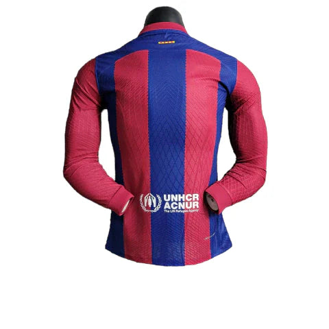 Camisa Barcelona I 23/24 - Manga Longa - Jogador Nike Masculina - Azul e Grená