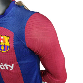 Camisa Barcelona I 23/24 - Manga Longa - Jogador Nike Masculina - Azul e Grená