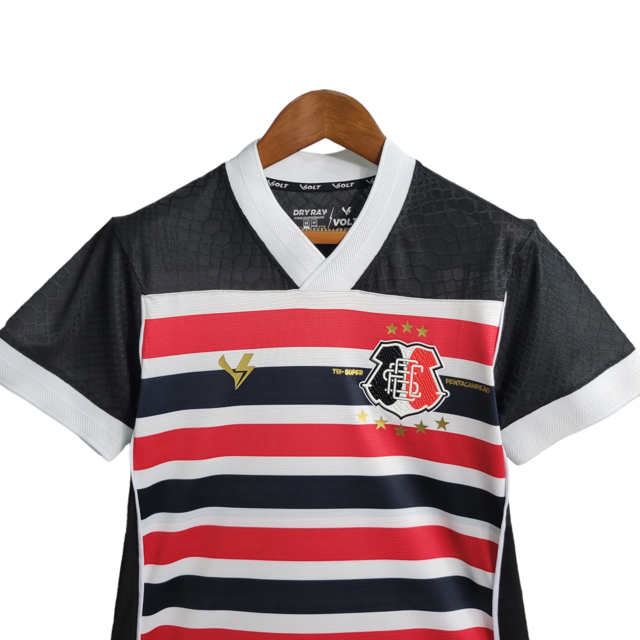 Camisa Santa Cruz I 23/24 Feminina Torcedor - Listrado em Preto Vermelho e Branco