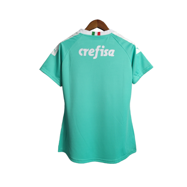 Camisa Palmeiras III 19/20 - Torcedor Puma Feminina - Verde Tiffany com detalhes em vermelho savoia