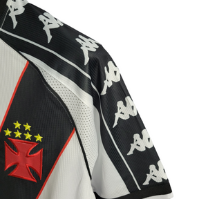 Camisa Vasco da Gama I Retrô 2000 - Kappa Torcedor Masculina - Branca com a faixa em preto e detalhes em amarelo e vermelho