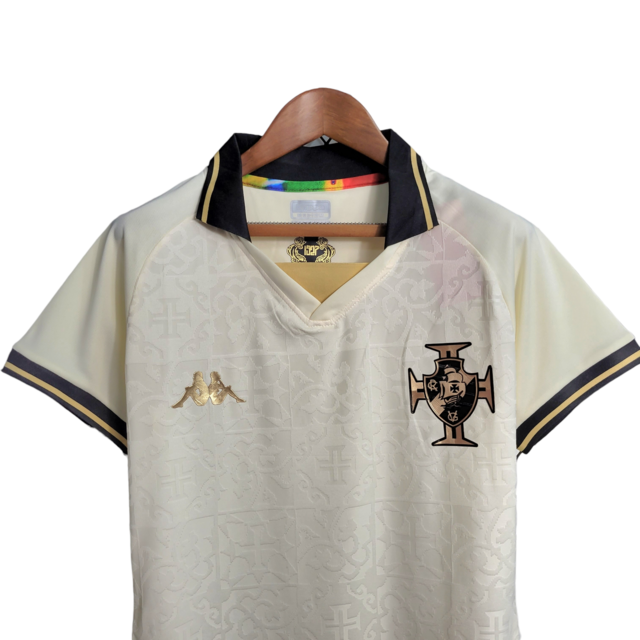 Camisa Vasco da Gama III 22/23 - Torcedor Kappa Feminina - Branca com detalhes em preto e dourado