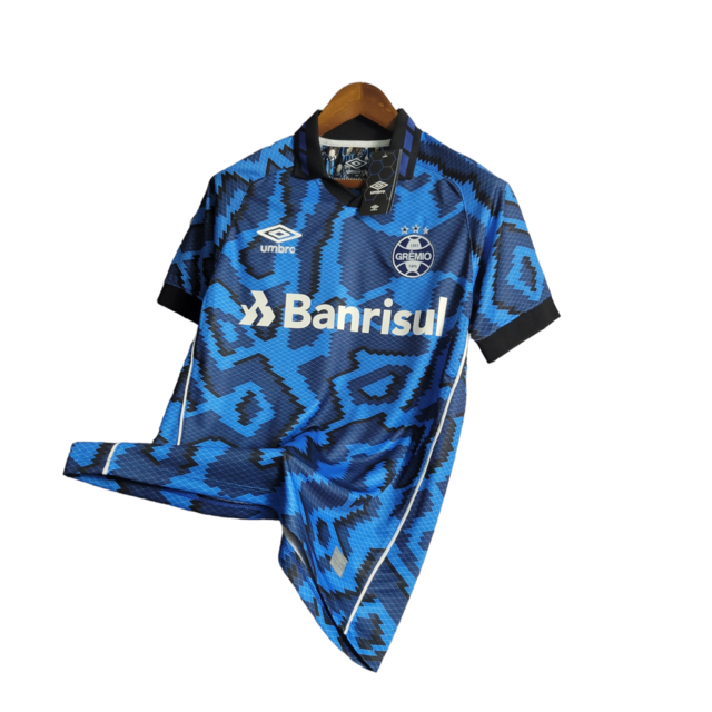 Camisa Grêmio III 21/22 Torcedor Masculino - Azul com detalhes em ondulados azuis e branco