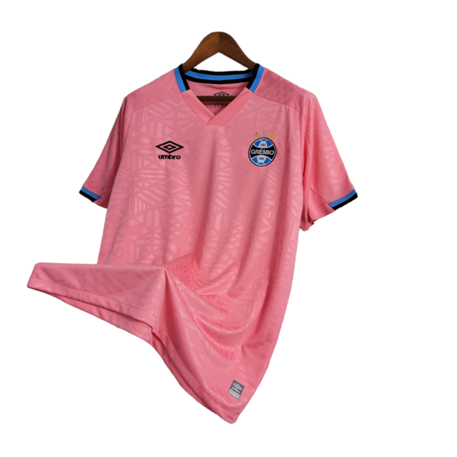 Camisa Grêmio Edição especial 22/23 - Torcedor Umbro Masculina - Rosa com detalhes em preto e azul