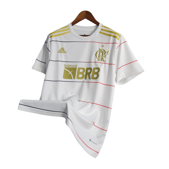 Camisa Flamengo II Edição Comemorativa 22/23 Torcedor Masculina -Branca com detalhes em dourado