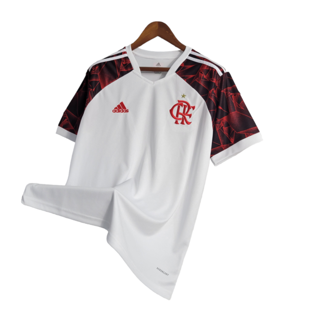 Camisa Flamengo II 21-22 Torcedor Masculina - Branca com detalhes na manga em vermelho e preto