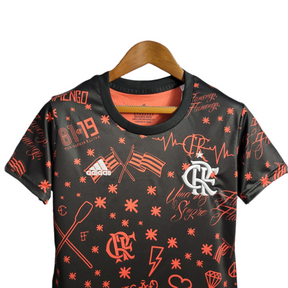 Camisa Flamengo III Pré Jogo 22/23 Adidas Feminina - Vermelha com detalhes em preto