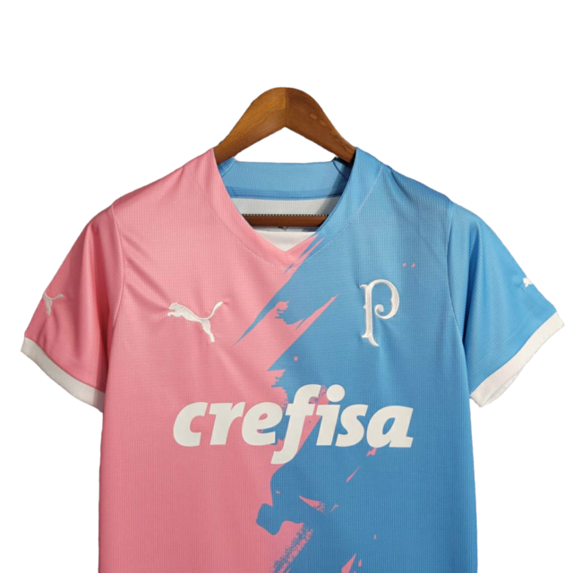 Camisa Palmeiras Edição Comemorativa - Torcedor Puma Masculina - Rosa e azul com detalhes em branco