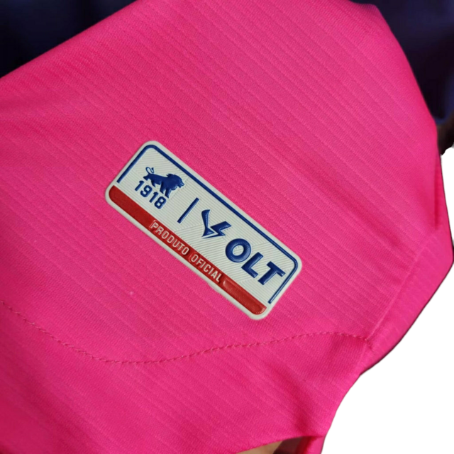 Camisa Fortaleza Edição Especial Outubro Rosa 23/24 - Torcedor Lobo Masculina - Azul com detalhes em rosa