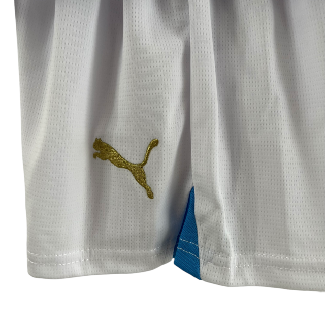Kit Infantil Olympique Marseille I 23/24 Puma - Branco com detalhes em azul e dourado