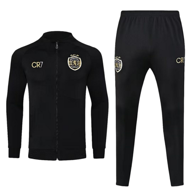 Conjunto Sporting Lisboa 23/24 Masculino CR7 - Preto com detalhes em dourado e branco