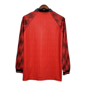 Camisa Retrô Manchester United I 1996 manga longa - Masculina Nike - Vermelha com detalhes em preto